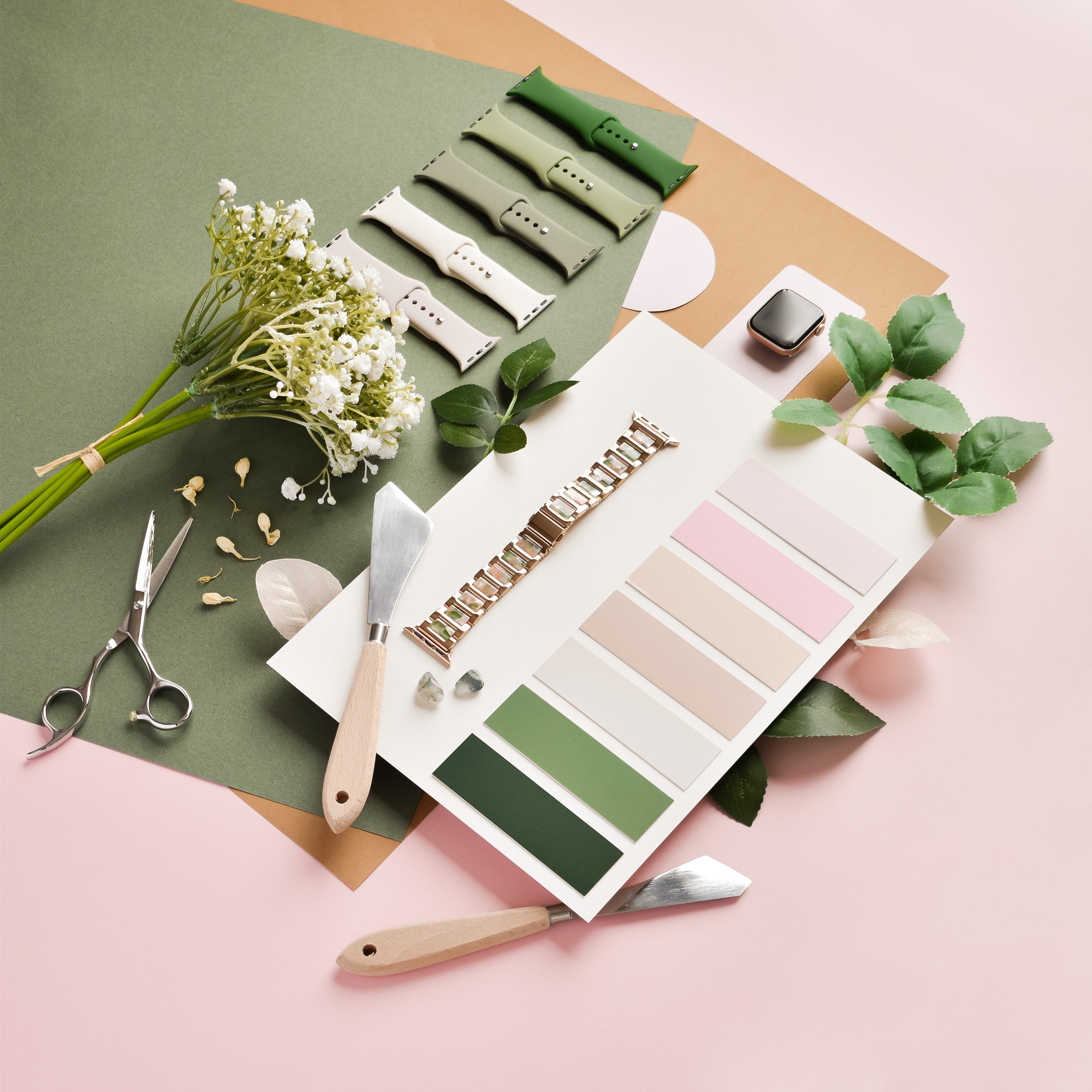 Stainless Steel Apple Watch Strap - Pink, Green & Rose Gold