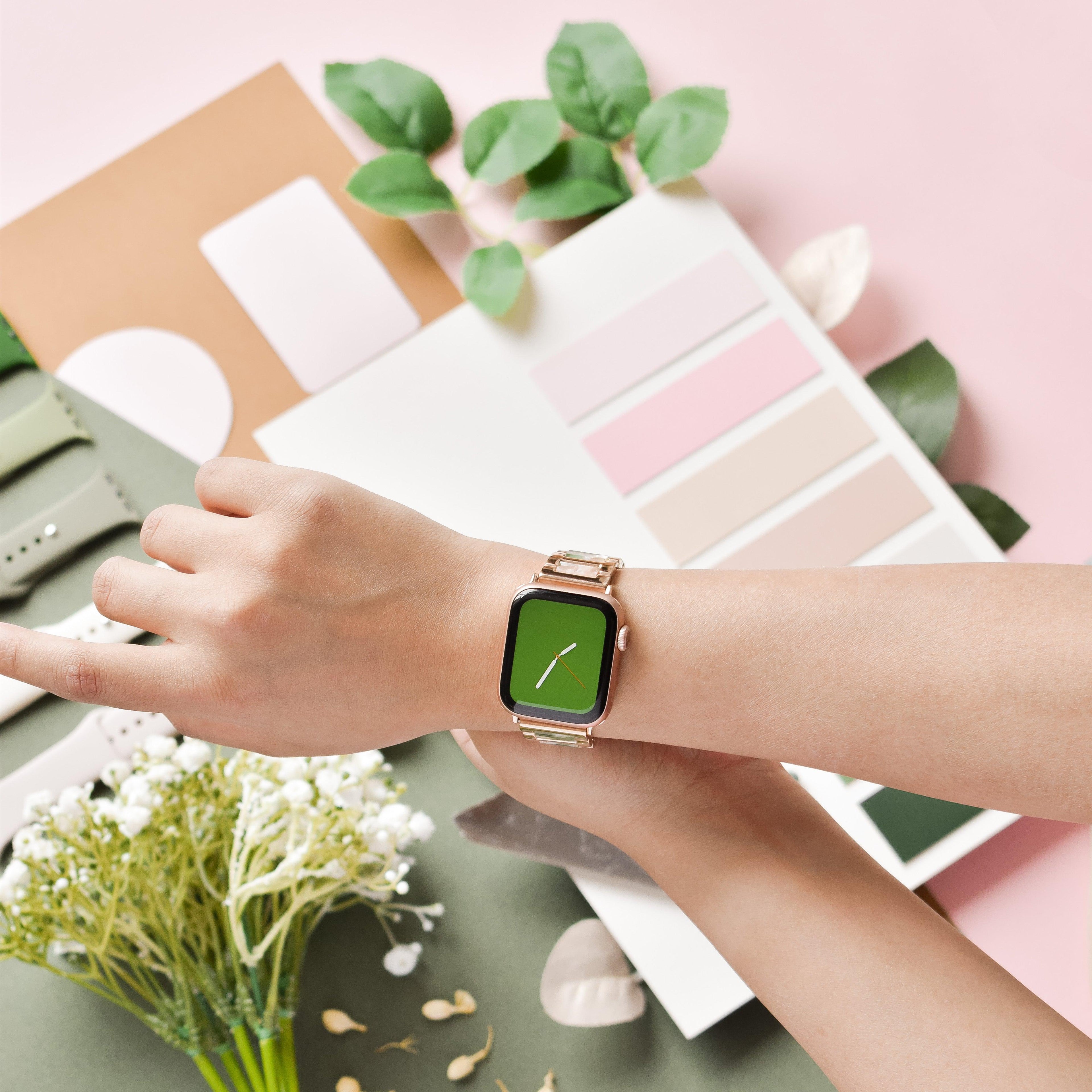 Stainless Steel Apple Watch Strap - Pink, Green & Rose Gold