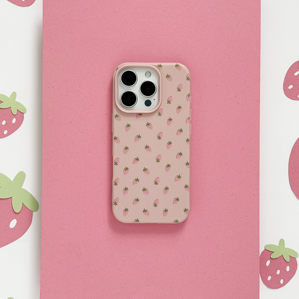 Ditsy Strawberries Phone Case - Powder Pink