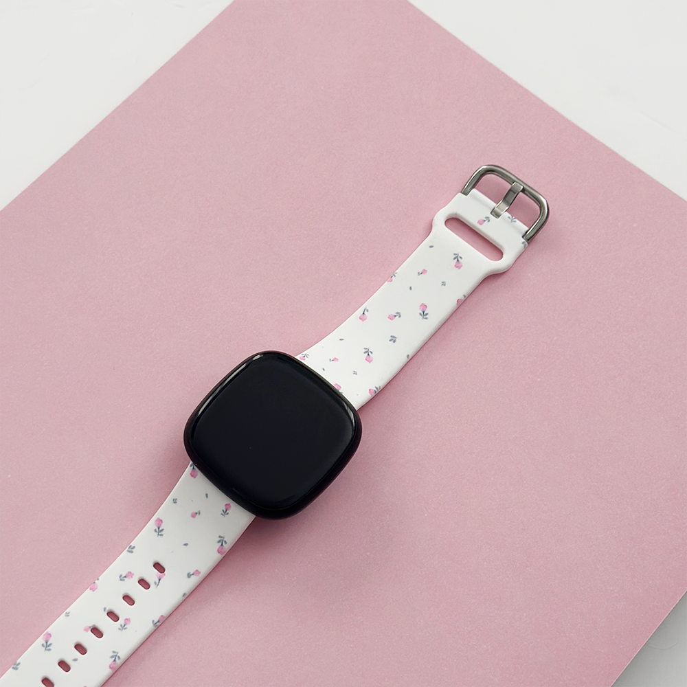 Fitbit Kayışı - Küçük Çiçekli Beyaz