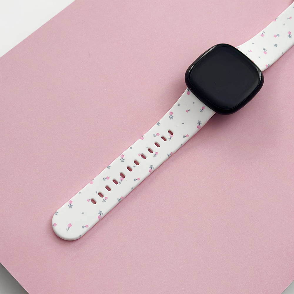 Fitbit Kayışı - Küçük Çiçekli Beyaz