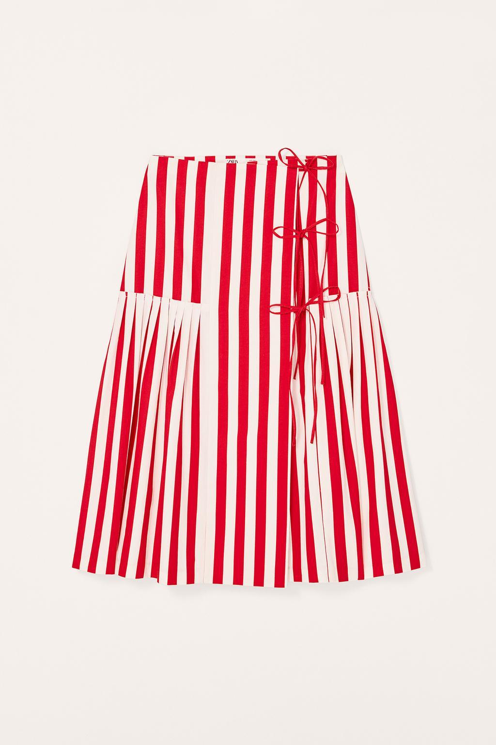 Striped Pleated Midi Skirt