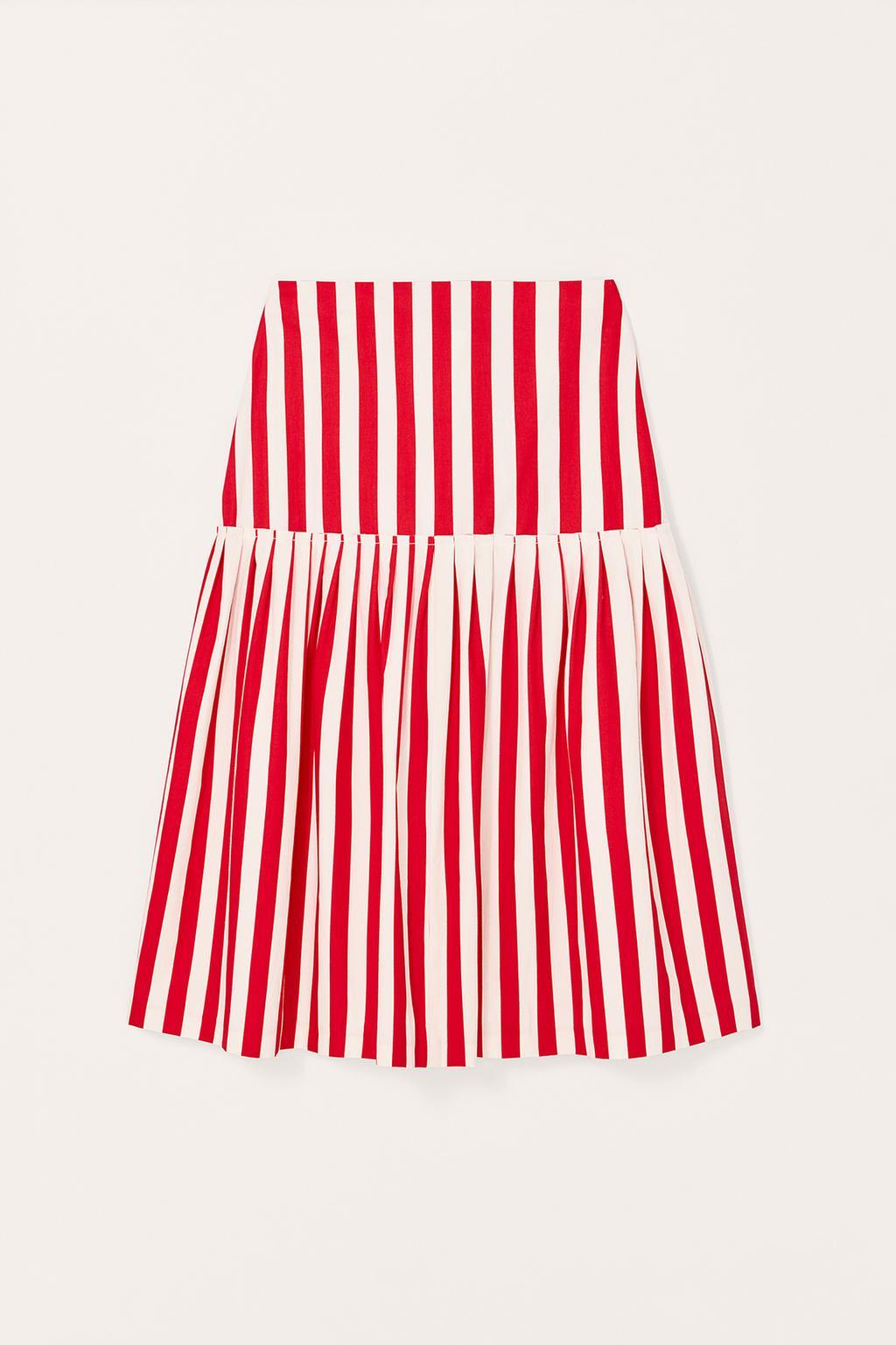 Striped Pleated Midi Skirt
