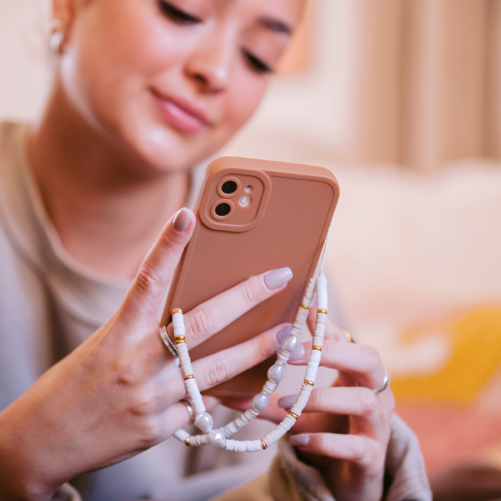 Beaded Phone Strap - Nude & Pearl