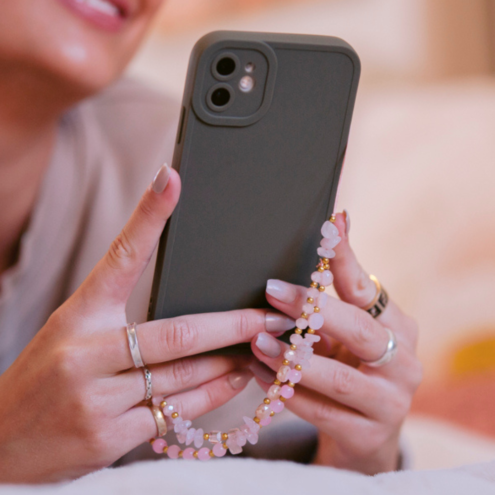 Beaded Phone Strap - Pink & Gold