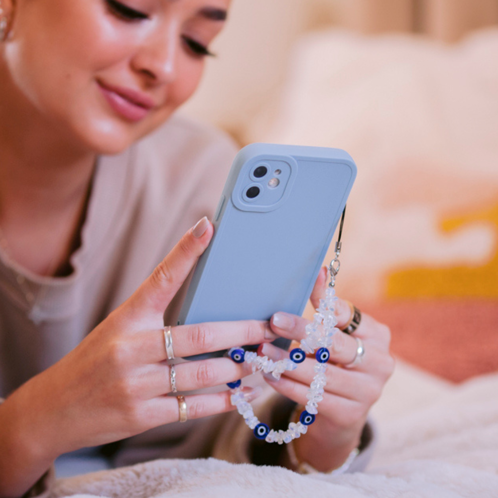 Boncuklu Telefon Askısı - Kristal Nazar Boncuğu