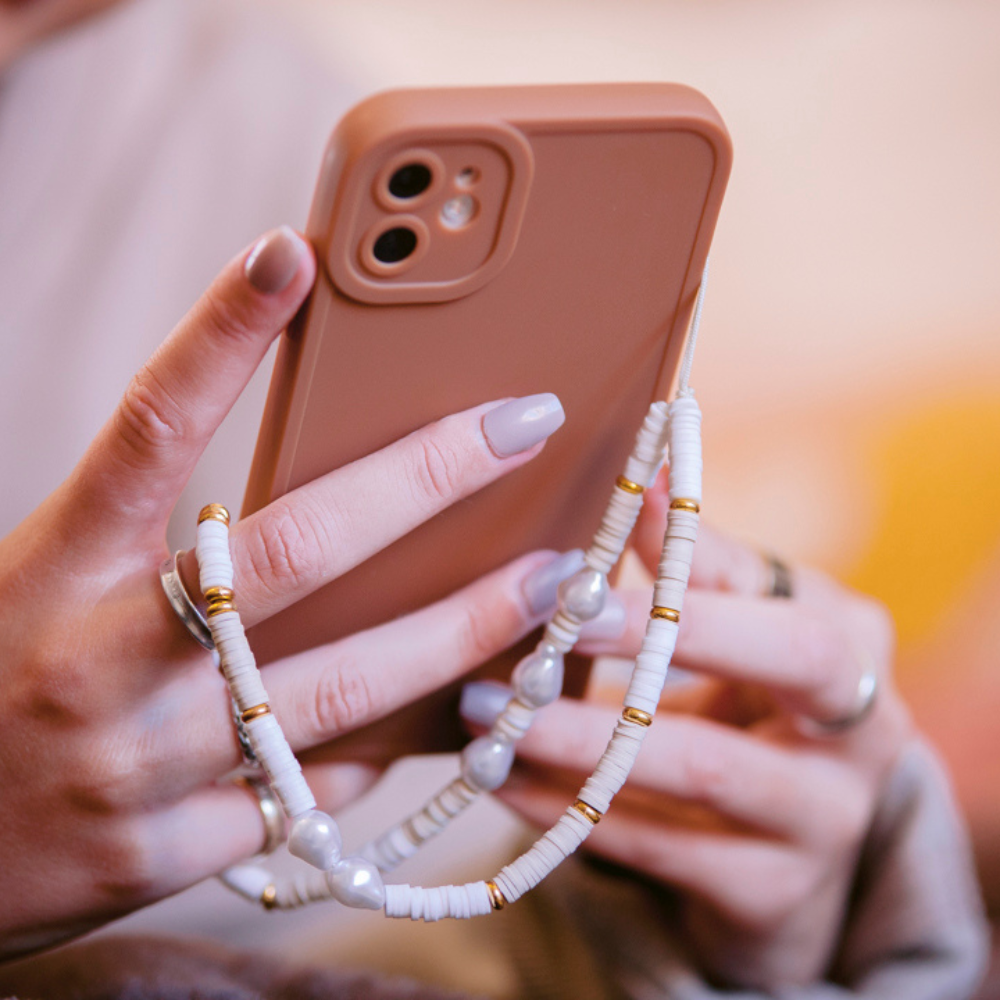 Beaded Phone Strap - Nude & Pearl