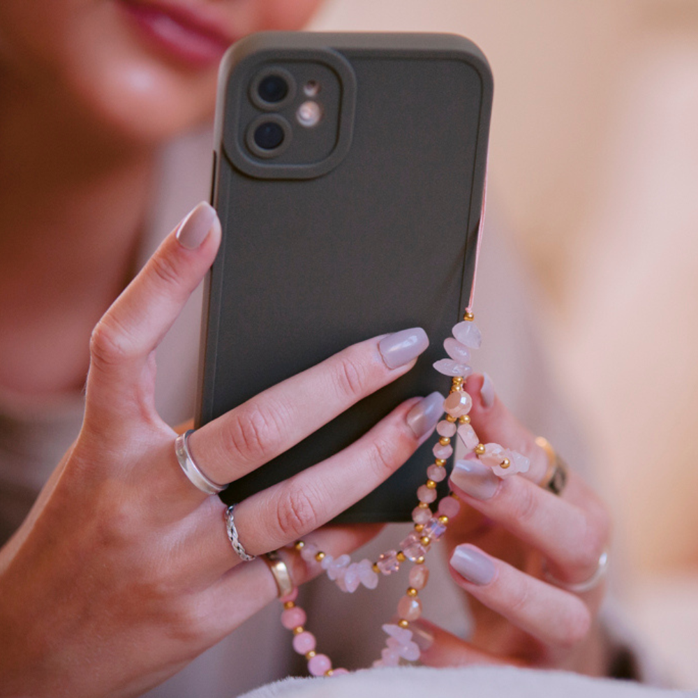 Boncuklu Telefon Askısı - Pembe ve Altın