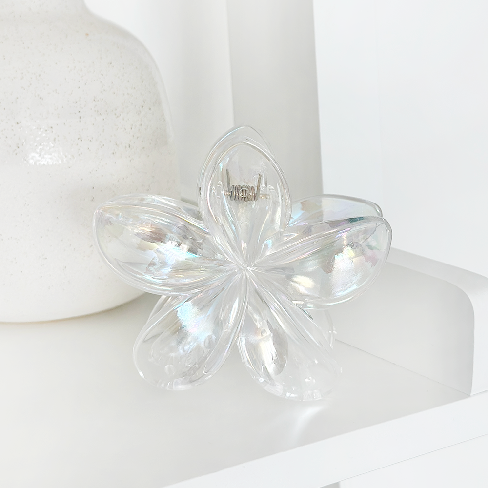 Tropical Flower Claw Clip - Holographic Clear