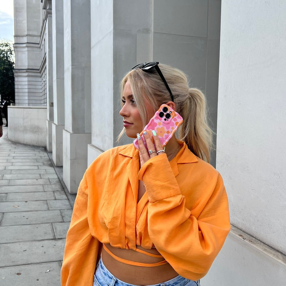 Wavy Phone Case - Pink & Orange Bloom