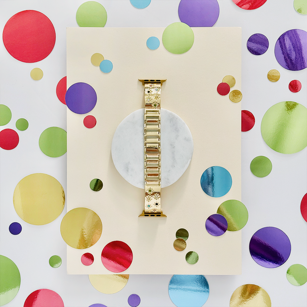 Ibiza Renkli Taşlı Apple Watch Kayışı - Altın