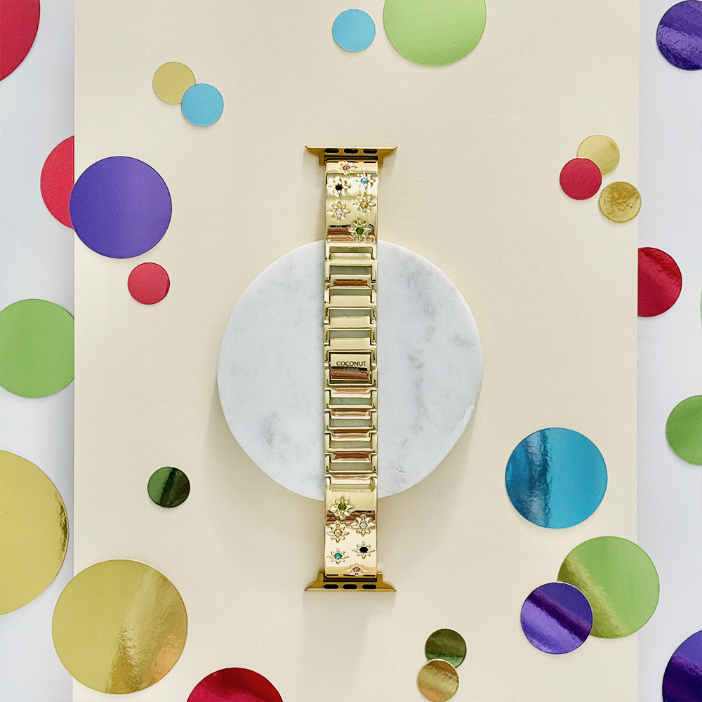 Ibiza Renkli Taşlı Apple Watch Kayışı - Altın