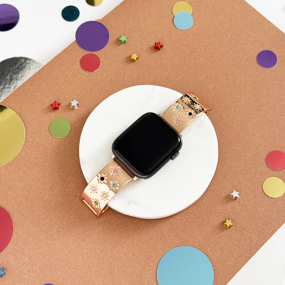 Ibiza Renkli Taşlı Apple Watch Kayışı - Gül Altın