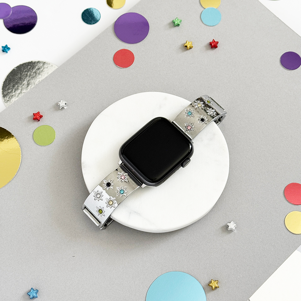 Ibiza Renkli Taşlı Apple Watch Kayışı - Gümüş