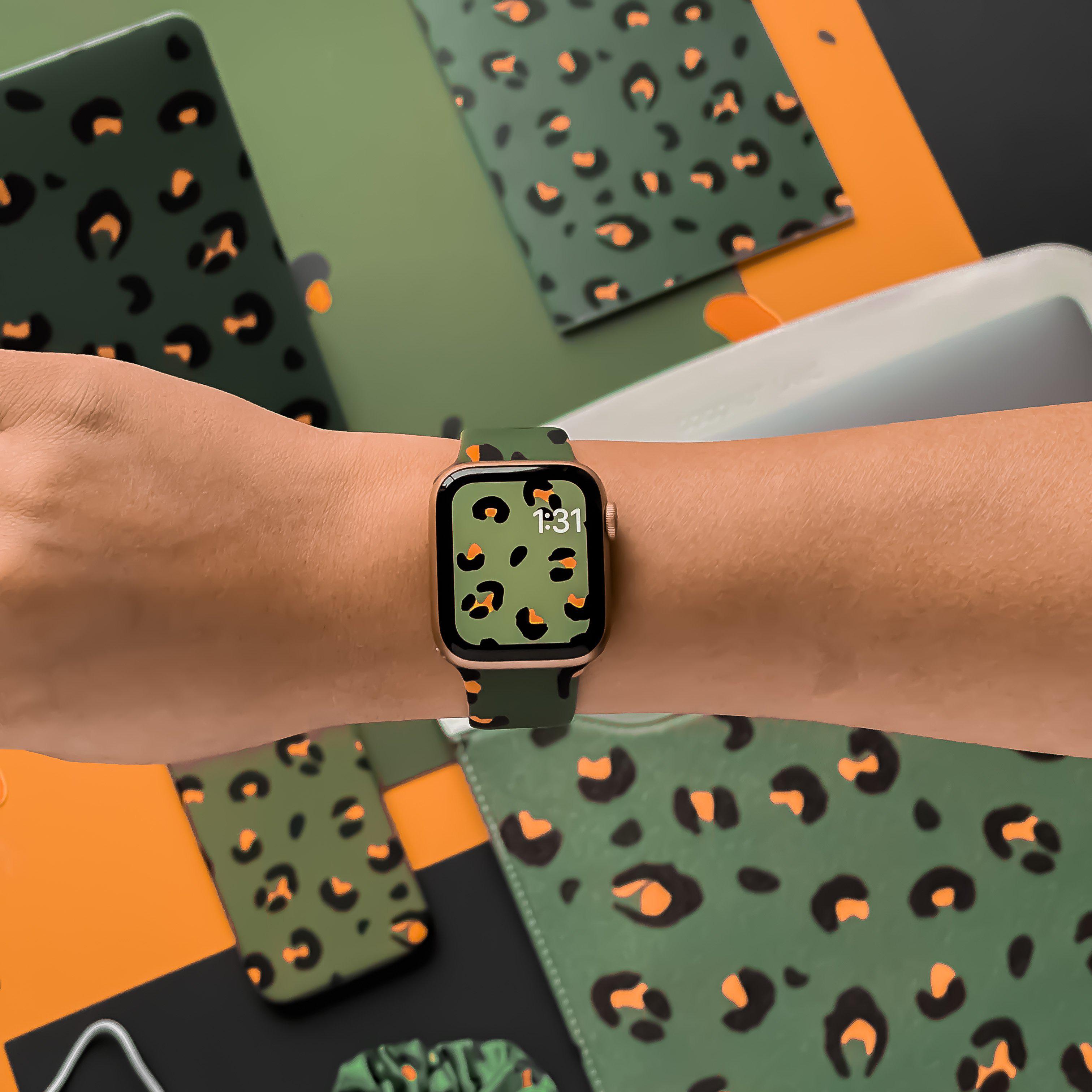 Haki Leopar Desenli Apple Watch Kayışı