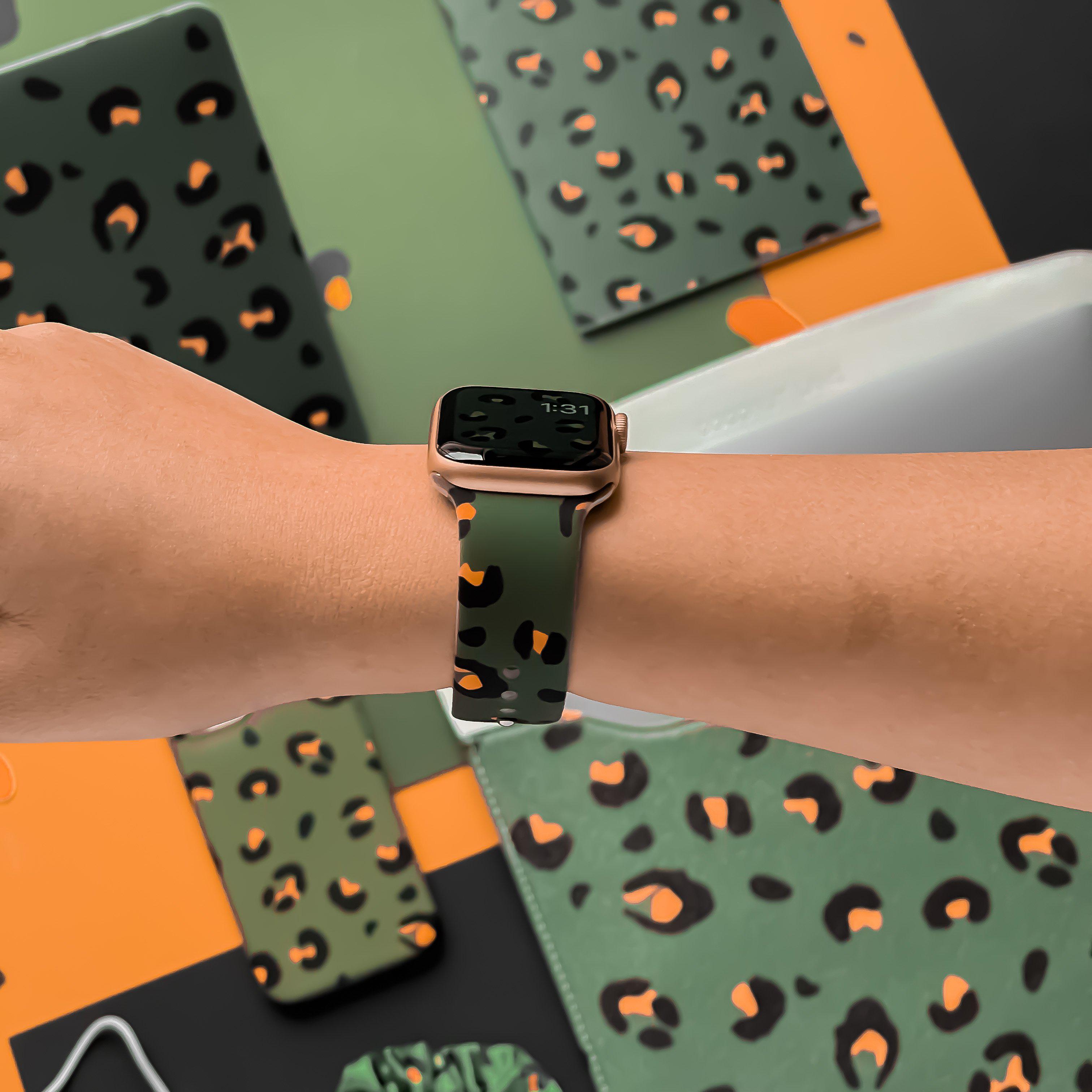 Haki Leopar Desenli Apple Watch Kayışı