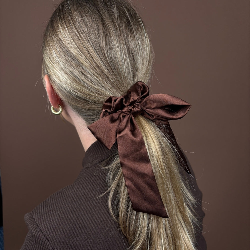 Satin Bow Scrunchie - Chocolate Brown