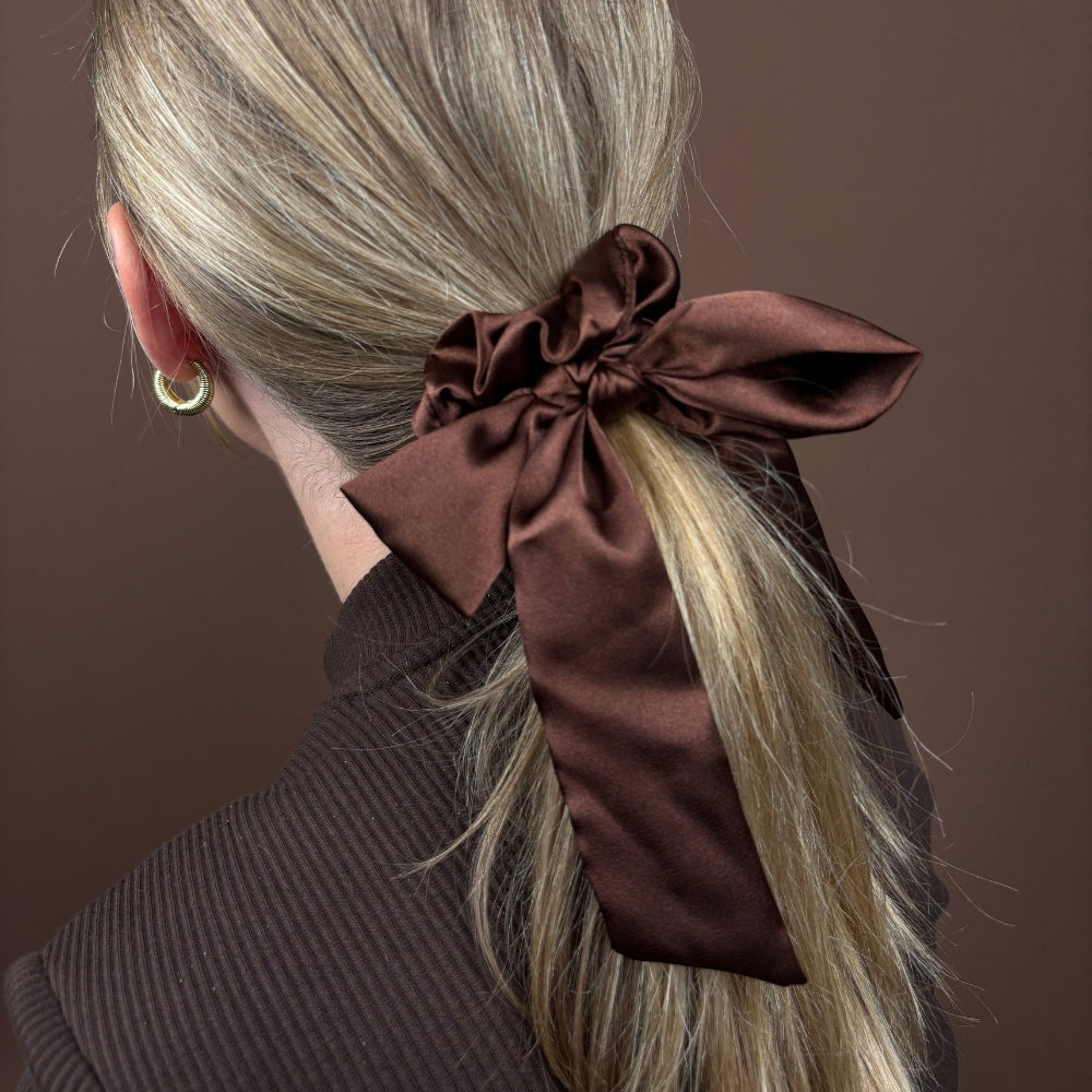 Satin Bow Scrunchie - Chocolate Brown