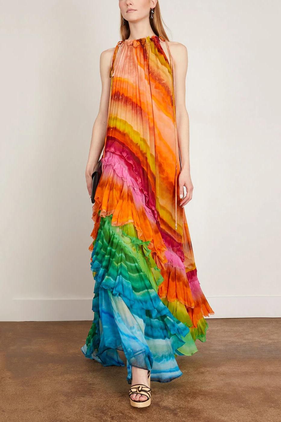 Iris Ruffle Gown in Multi