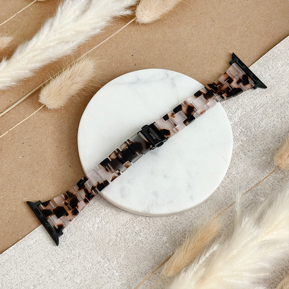 İnce Lüks Fildişi Kaplumbağa Desenli Apple Watch Kayışı