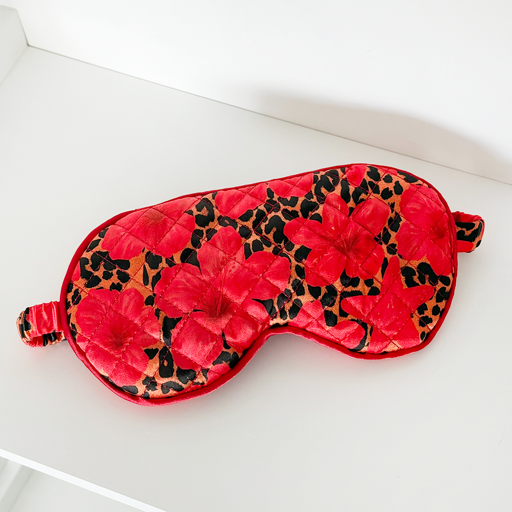 Satin Quilted Eye Mask - Leopard Hibiscus