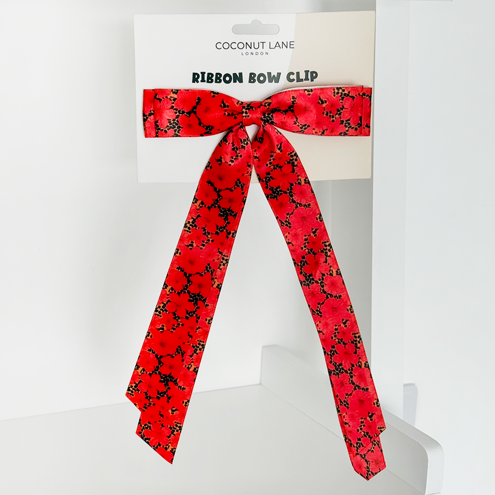 Ribbon Bow Clip - Leopard Hibiscus