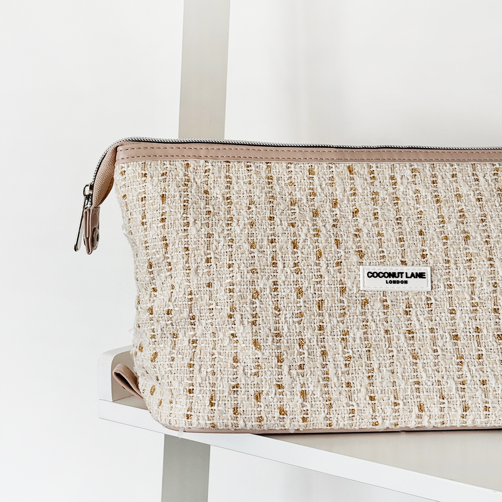 Genişletilebilir Makyaj Çantası - Vanilya Dokulu Tüvit