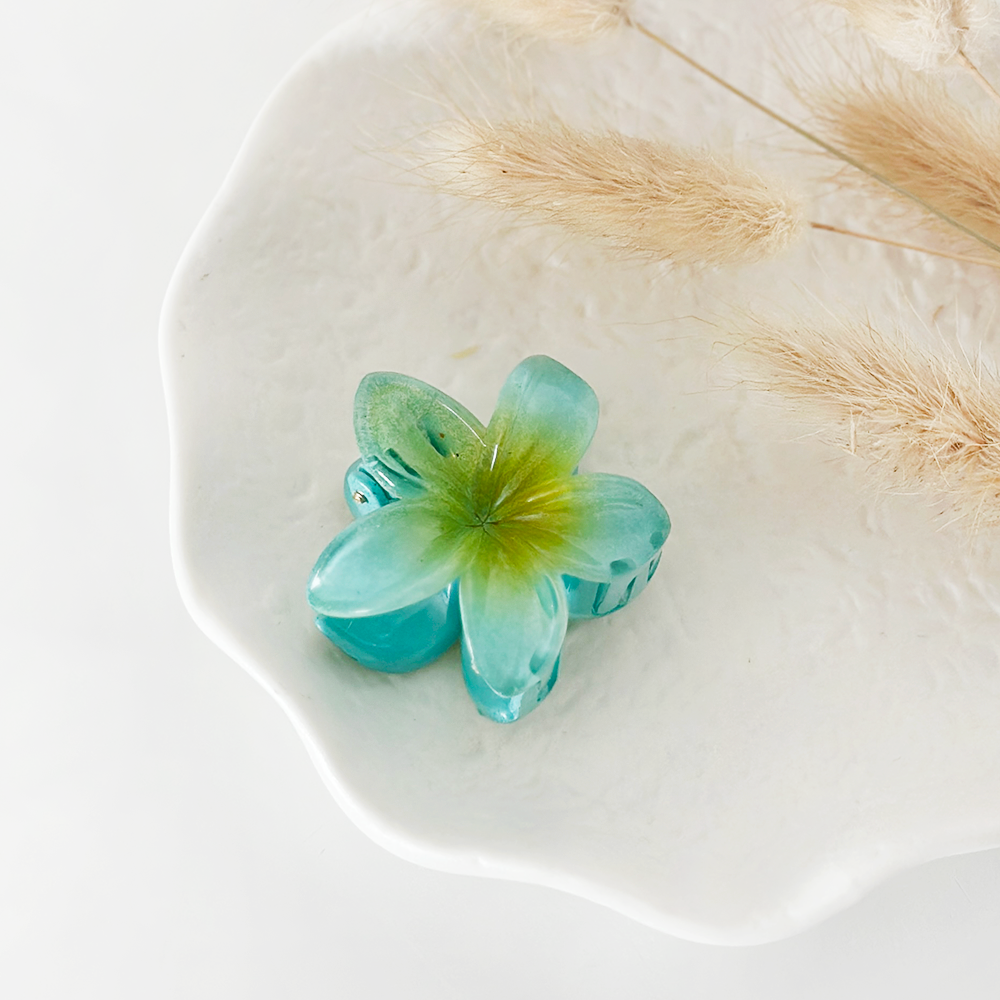 Mini Tropikal Çiçek Şeklinde Tırnaklı Klips - Turkuaz