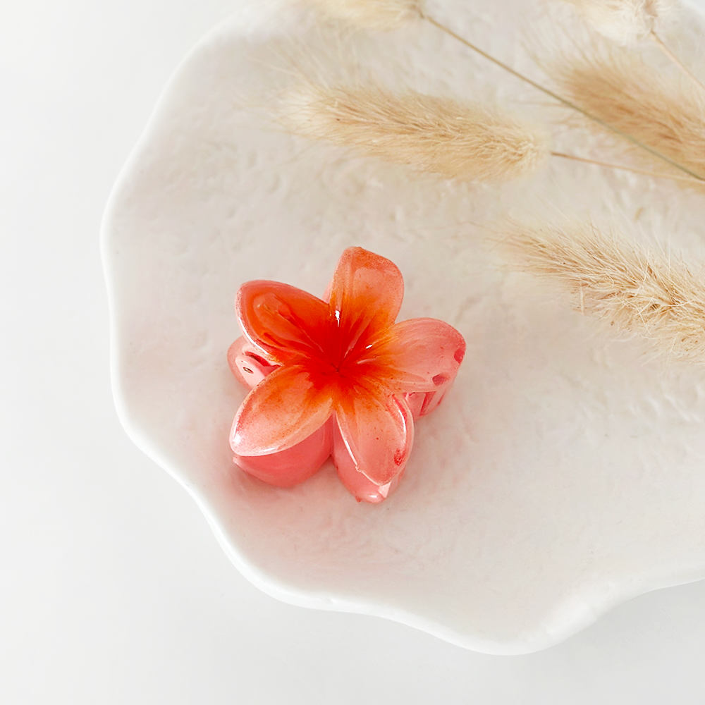 Mini Tropikal Çiçek Şeklinde Klips - Mercan