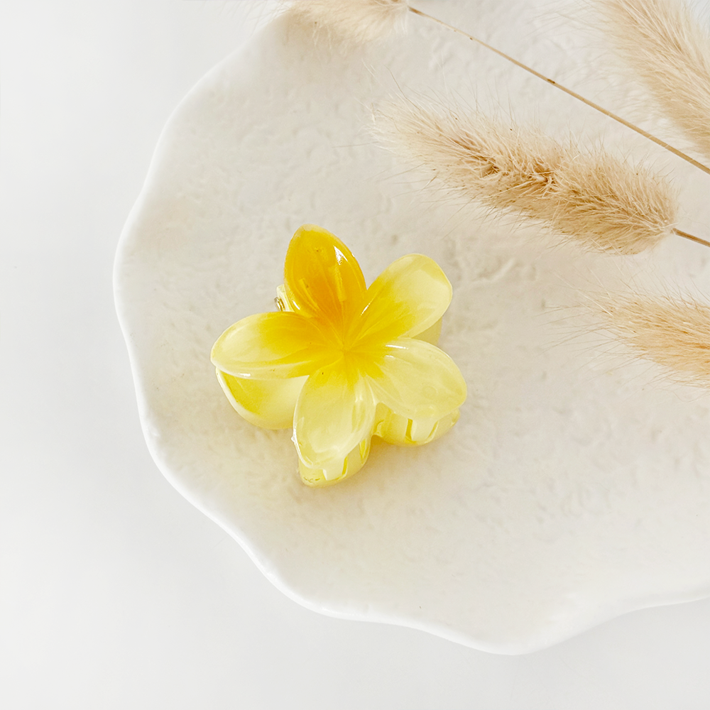 Mini Tropikal Çiçek Şeklinde Tırnaklı Klips - Tereyağı Sarısı