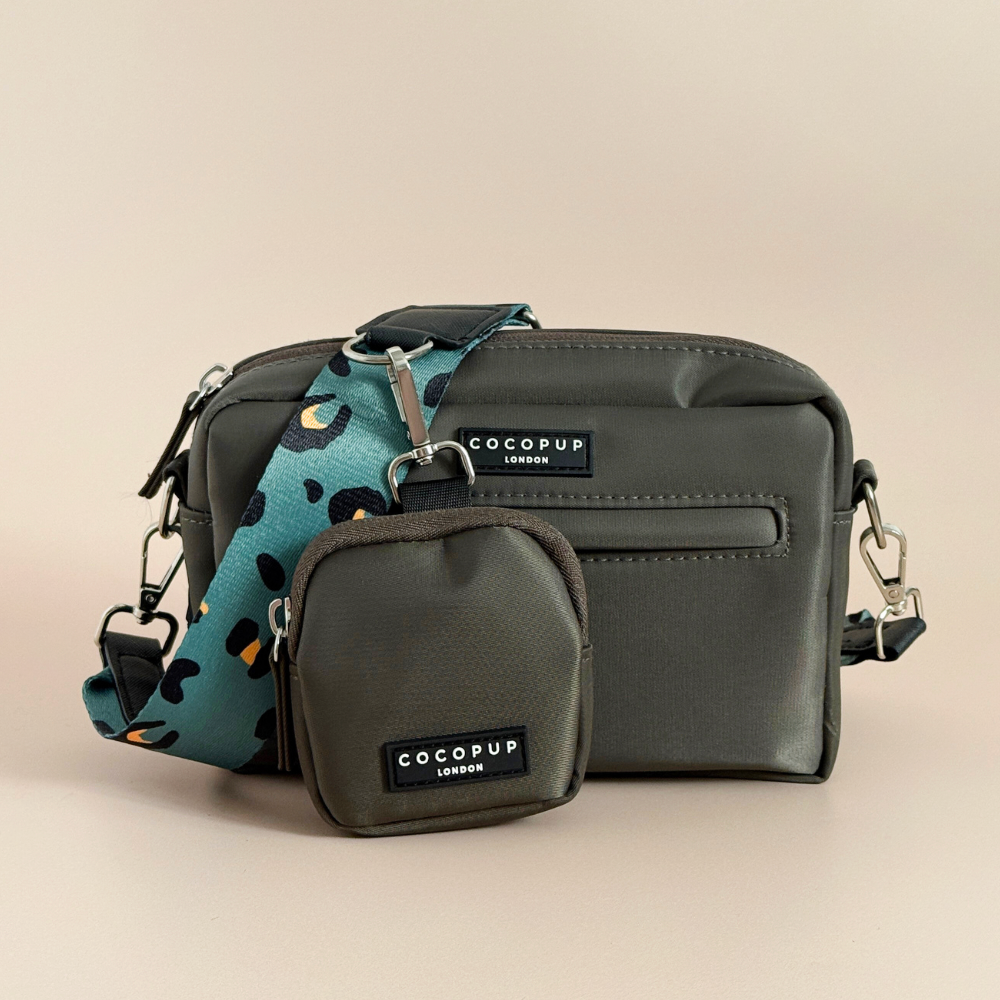 Köpek Gezdirme Mocha Çanta Seti - Haki Leopar Desenli