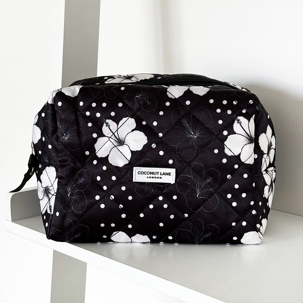 Satin Quilted Makeup Bag - Mono Flora