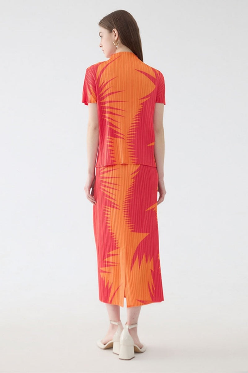 Pleated Lapel Top Two-Piece Set Skirt