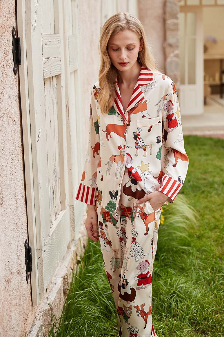 Christmas Dog Print Pajama Set-Pant Set