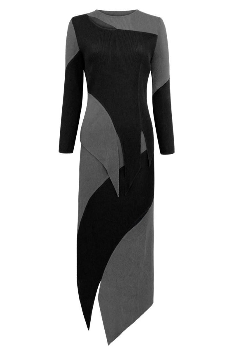 Chic Patchwork Pleated Irregular Skirt Set