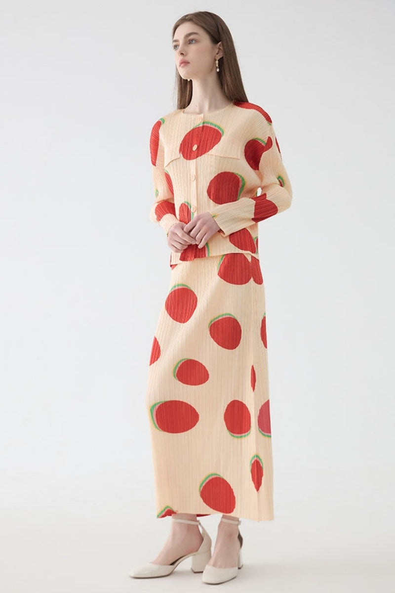 Slim-fitting printed long-sleeved skirt set