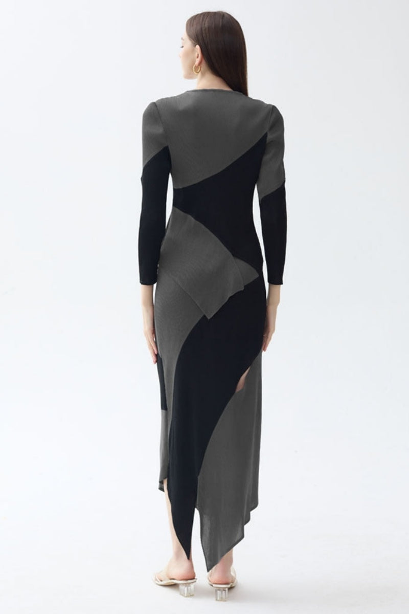 Chic Patchwork Pleated Irregular Skirt Set