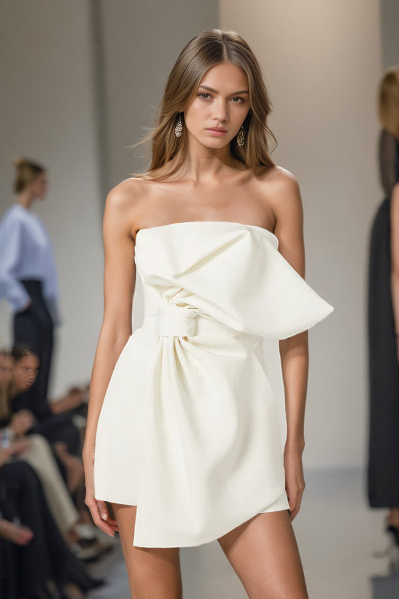 Bow pattern slim-fit tube top mini dress