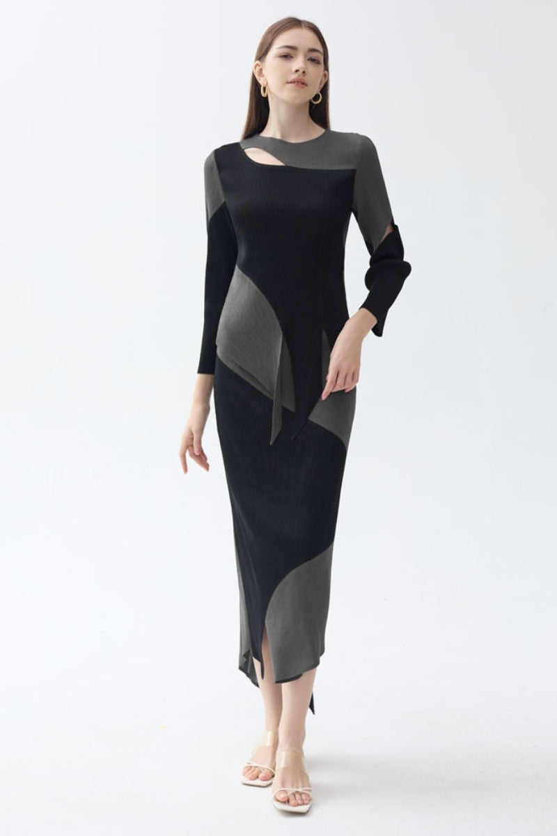 Chic Patchwork Pleated Irregular Skirt Set