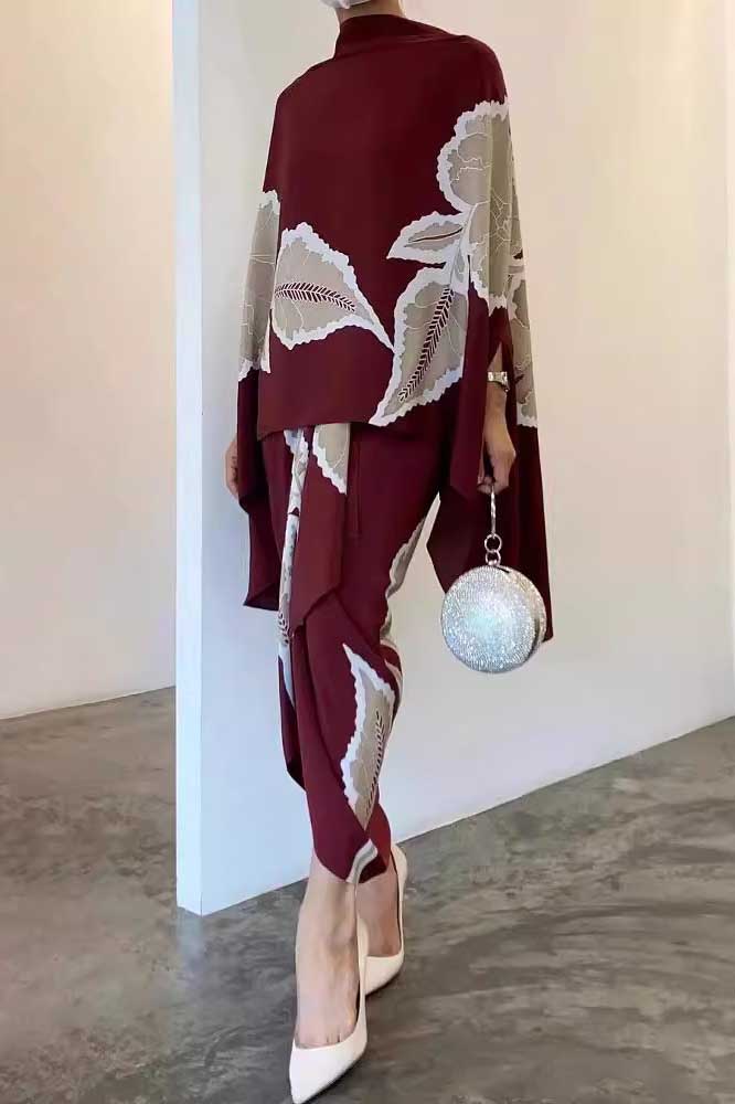 Elegant Floral Turtleneck Skirt Suit