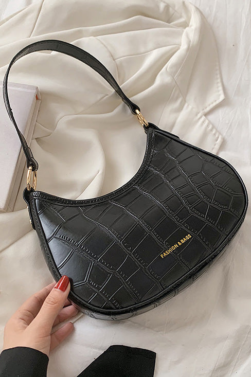 Black Croc Mini Hobo Bag