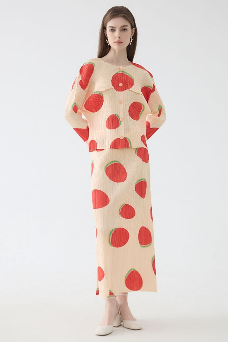 Slim-fitting printed long-sleeved skirt set