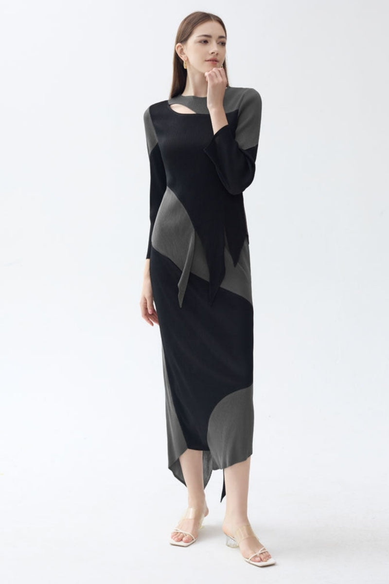 Chic Patchwork Pleated Irregular Skirt Set