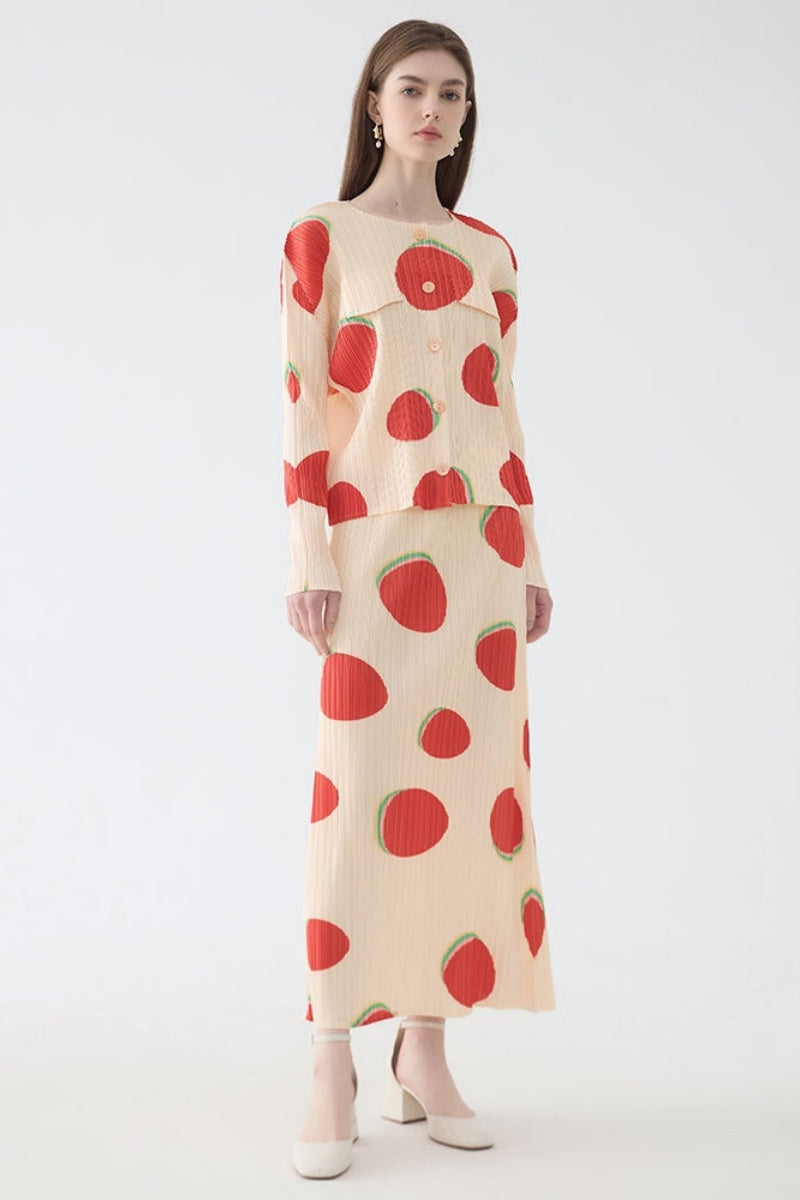 Slim-fitting printed long-sleeved skirt set