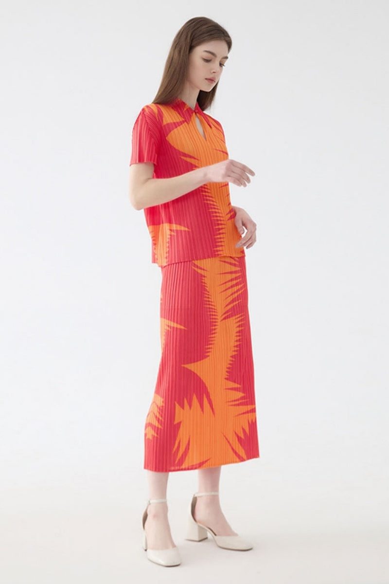 Pleated Lapel Top Two-Piece Set Skirt