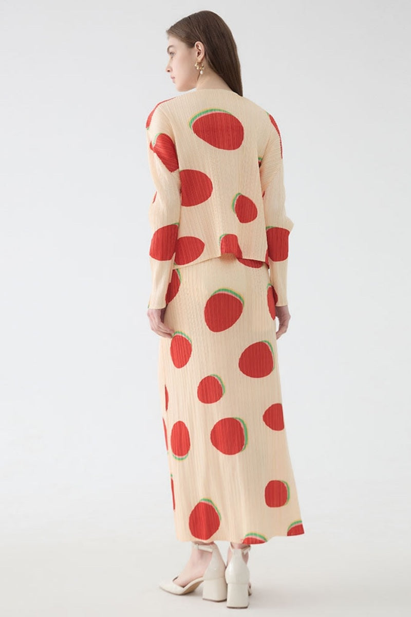 Slim-fitting printed long-sleeved skirt set