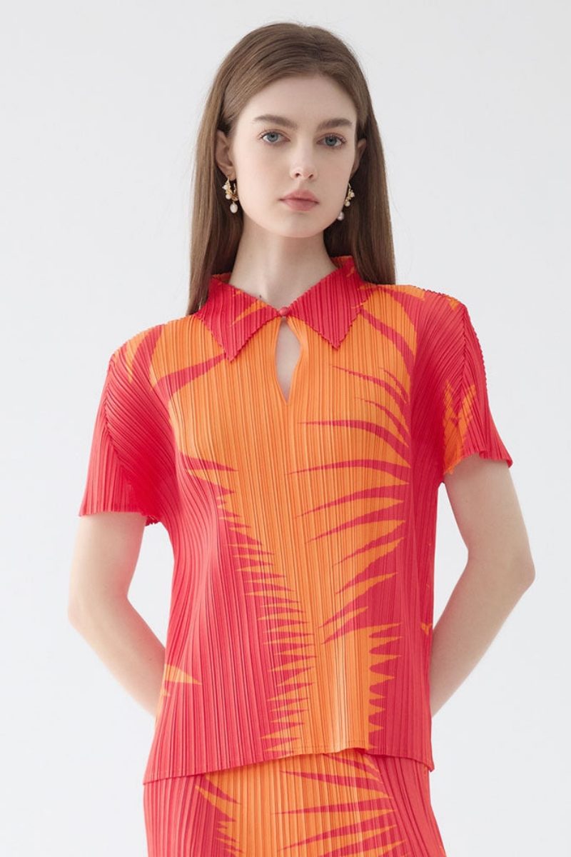 Pleated Lapel Top Two-Piece Set Skirt