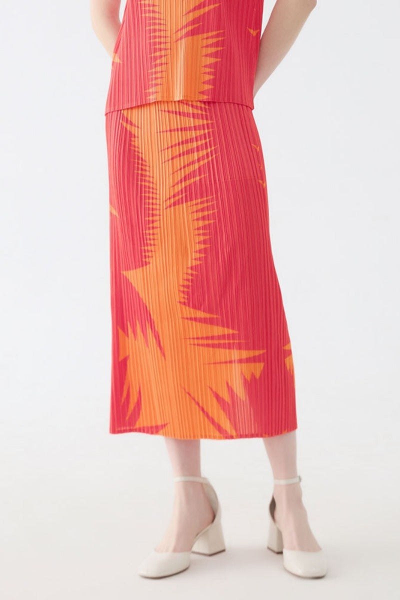 Pleated Lapel Top Two-Piece Set Skirt