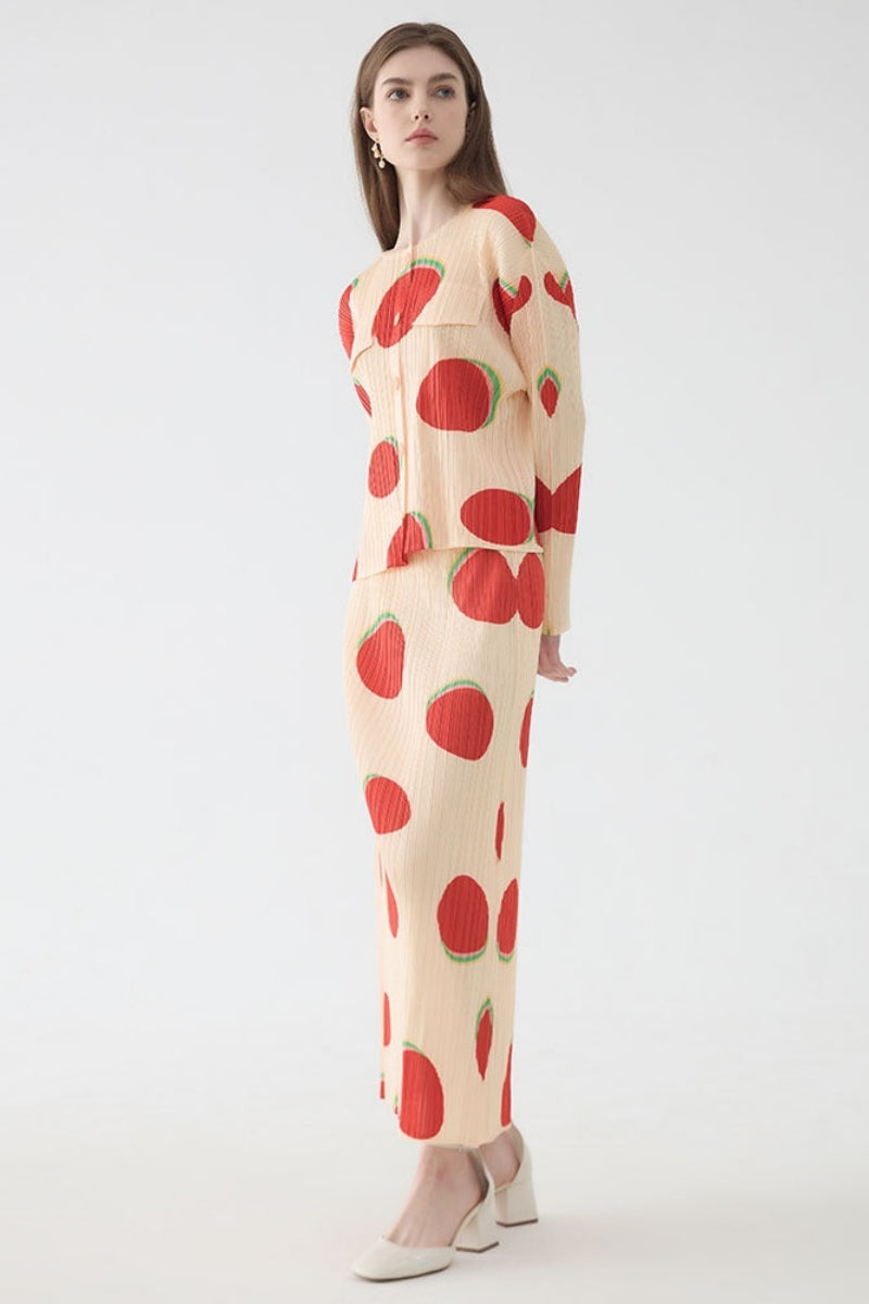 Slim-fitting printed long-sleeved skirt set