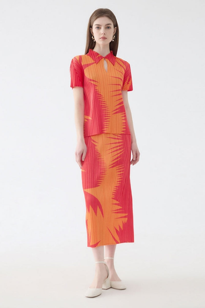 Pleated Lapel Top Two-Piece Set Skirt